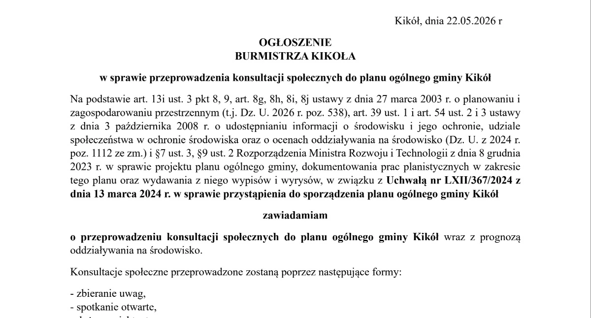 Urzędy, Ogłoszenie Burmistrza Kikoła - zdjęcie, fotografia